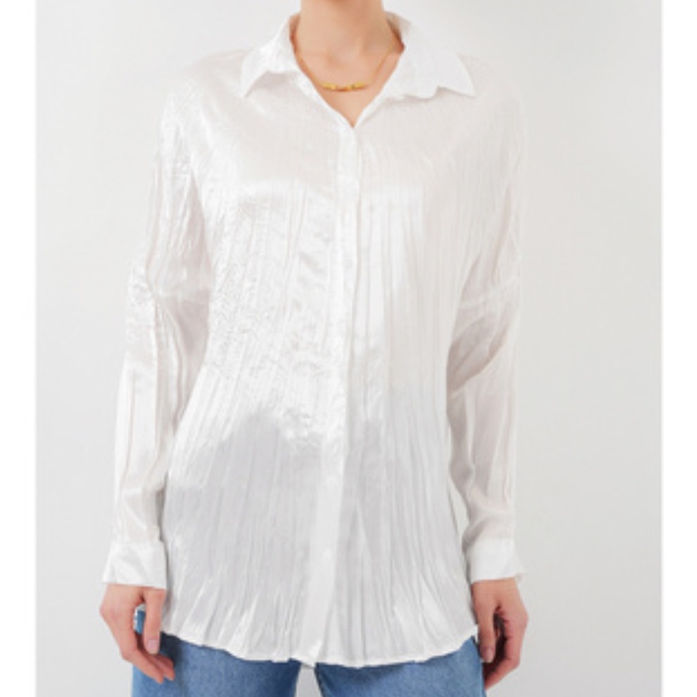 Free People Glossy White Button Down Shirt